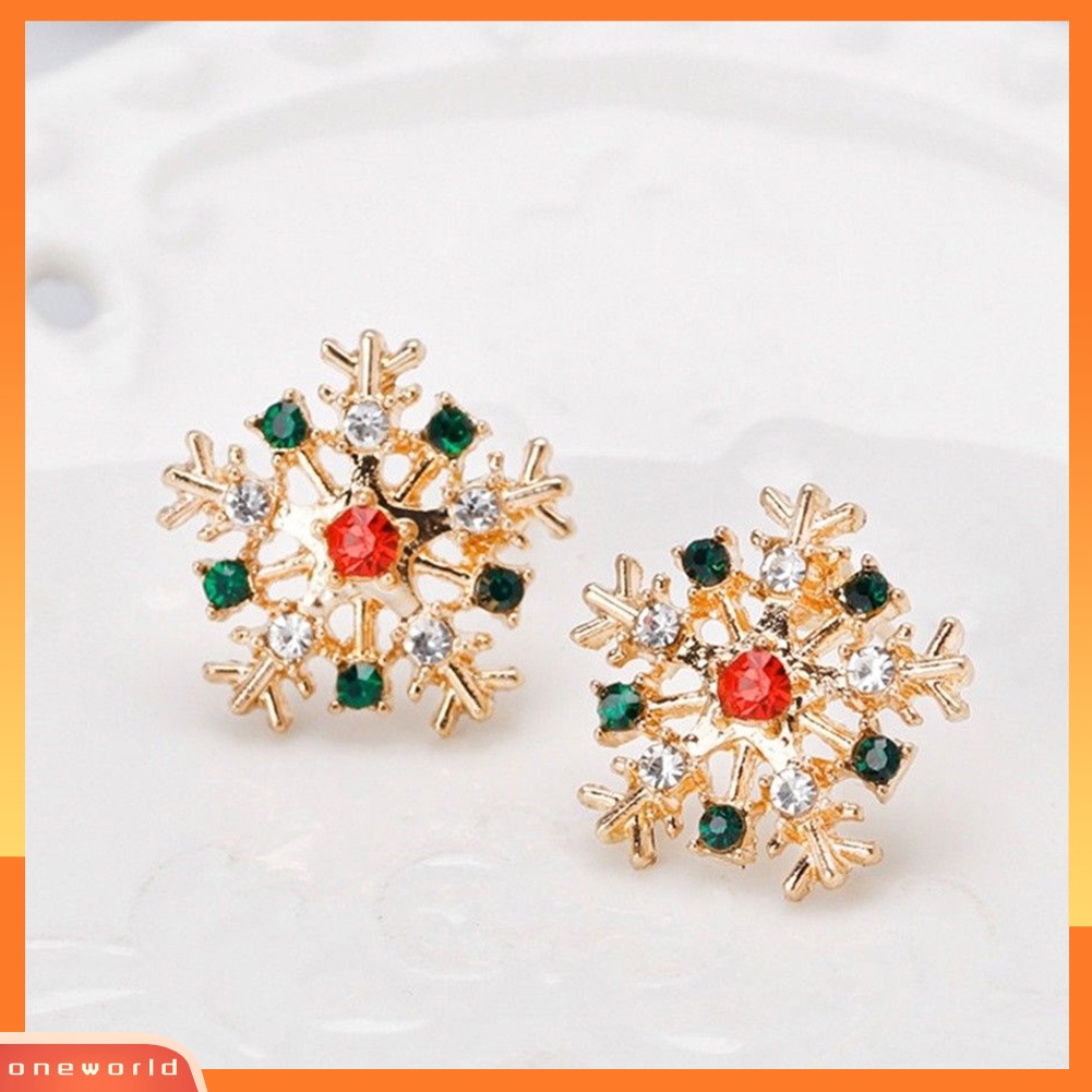 [WOD] Wanita Fashion Natal Snowflake Hias Berlian Imitasi Perhiasan Ear Stud Earrings