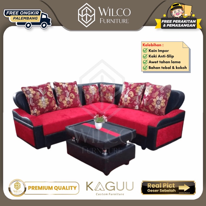 Sofa Sudut Oscar Merah Minimalis / Sofa L Furniture Palembang