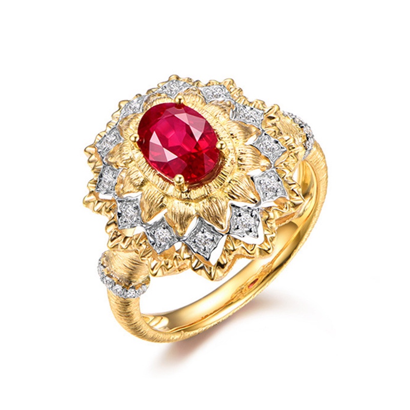 Itali Retro Abad Pertengahan Perjamuan Perhiasan Simulasi Merpati Darah Ruby Cincin Buatan Tangan Kawat Menggambar Cincin Emas Untuk Wanita