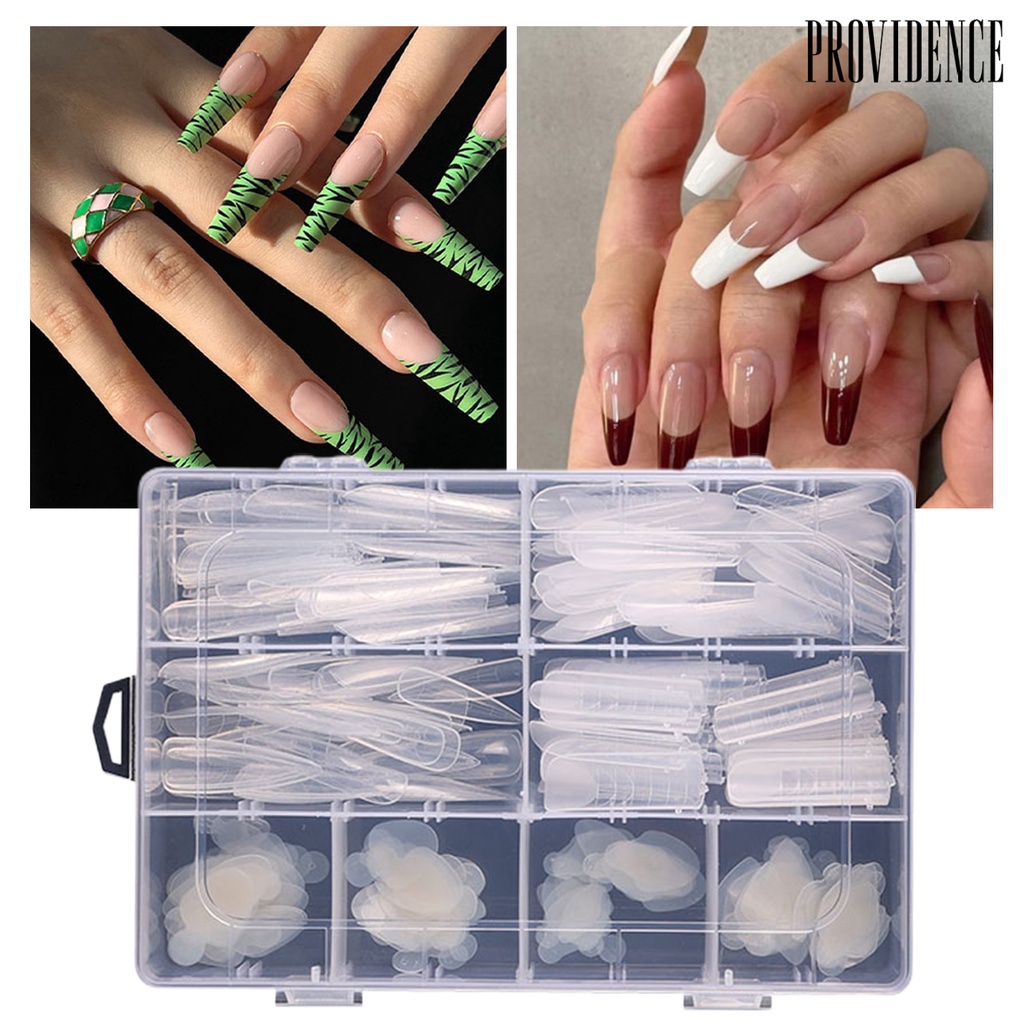 Providence 288Pcs /Box Bangunan Cepat Kuku Palsu Terlihat Dekoratif Ultra-Tipis Transparan Plastik Kuku Cetakan Tips Perlengkapan Kuku