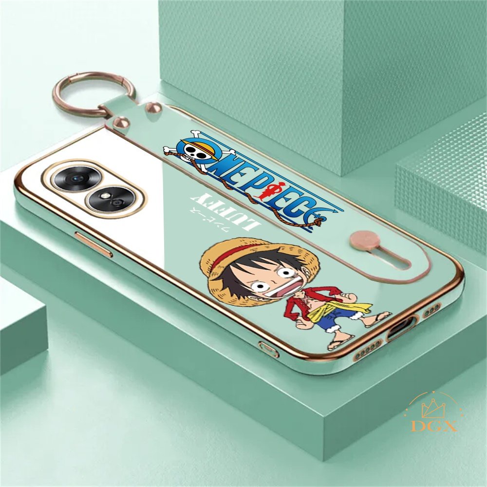 Oppo A17 A17K A57 4G A77S A16K A16e A16 A95 A74 A15 A15S A54 A5S A12 A5S A7 A3S A52 A92 A11K A1K One Piece Luffy Dudukan Lipat Mewah Plating Karet Soft Cover DGX