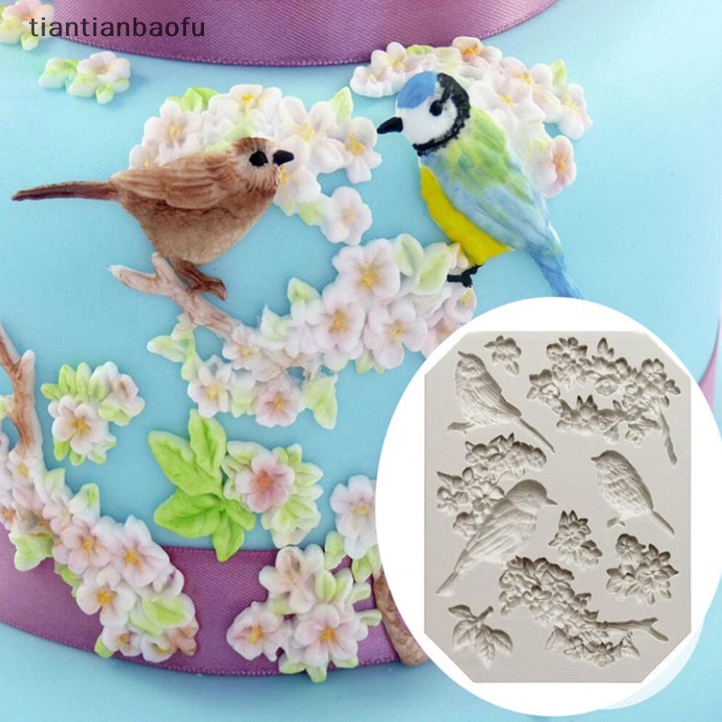 [tiantianbaofu] Cetakan Fondant Silikon Burung Dan Bunga Alat Dekor Kue Cetakan Gumpaste Coklat Butik