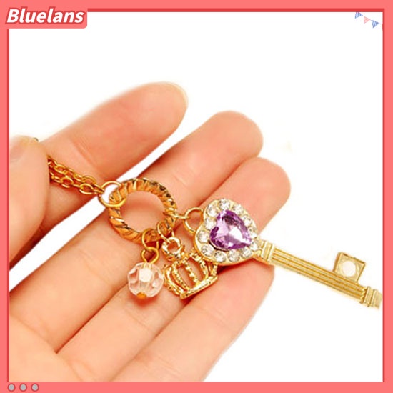 [BLS] Fashion Wanita Cinta Hati Berlian Imitasi Mahkota Kunci Sweater Panjang Kalung Perhiasan