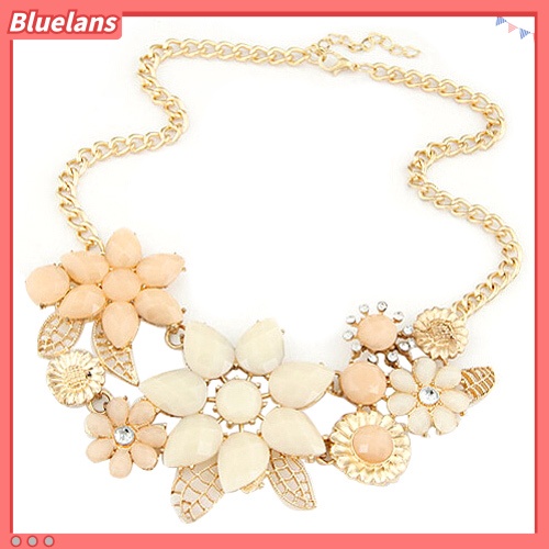 [BLS] Fashion Wanita Resin Bunga Rantai Liontin Choker Bib Statement Collar Necklace