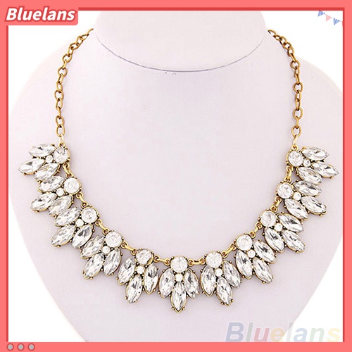 [BLS] Mewah Wanita Berlian Imitasi Mengkilap Hias Liontin Bib Kalung Rantai Pesta Perhiasan