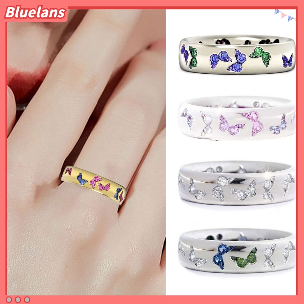 [BLS] Cincin Wanita Mengkilap Motif Kupu-Kupu Stainless Indah Warna Campur Lady Finger Ring Untuk Pernikahan
