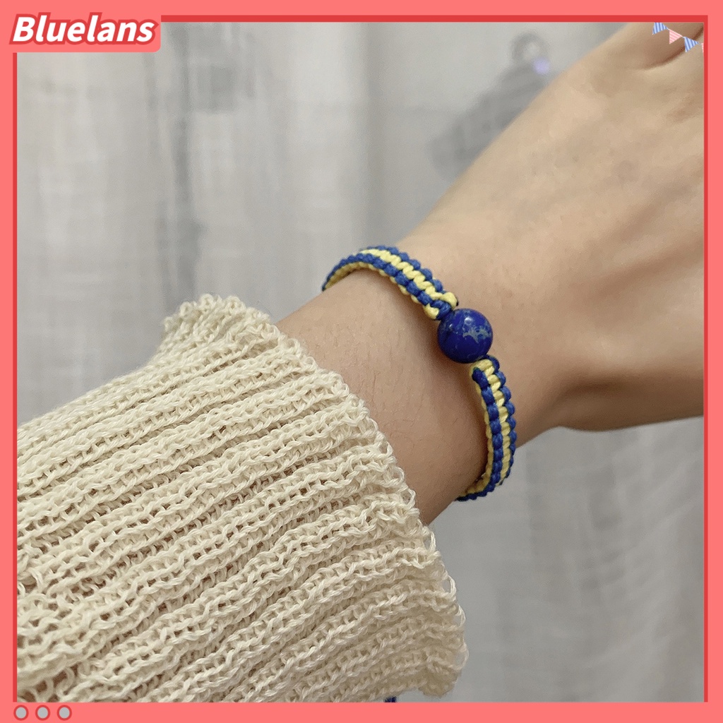 [BLS] Tenun Tangan Tali Kuat Dikepang Gelang Tahan Aus Gaya Etnik Biru Kuning Patchwork Adjustable Gelang Perhiasan Aksesoris