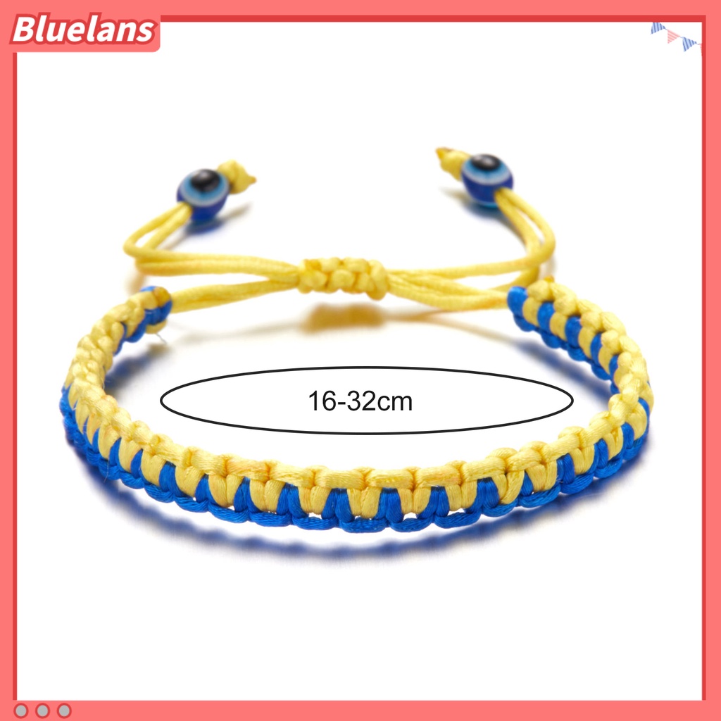 [BLS] Tenun Tangan Tali Kuat Dikepang Gelang Tahan Aus Gaya Etnik Biru Kuning Patchwork Adjustable Gelang Perhiasan Aksesoris