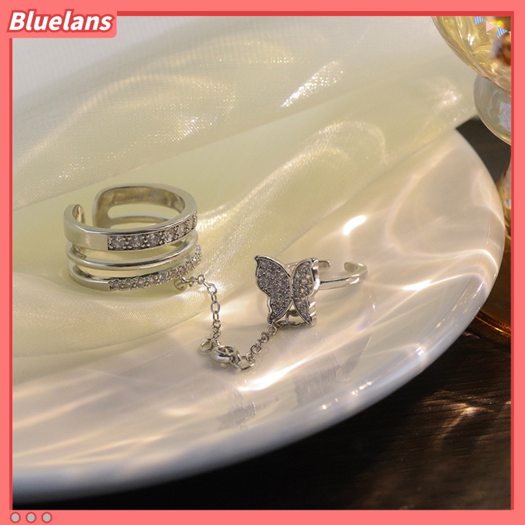 [BLS] Jari Cincin Bentuk Indah Paduan Berkilau Upacara Pernikahan Kupu-Kupu Terbuka Cincin Penuh Perhiasan Bergaya Hadiah Ulang Tahun