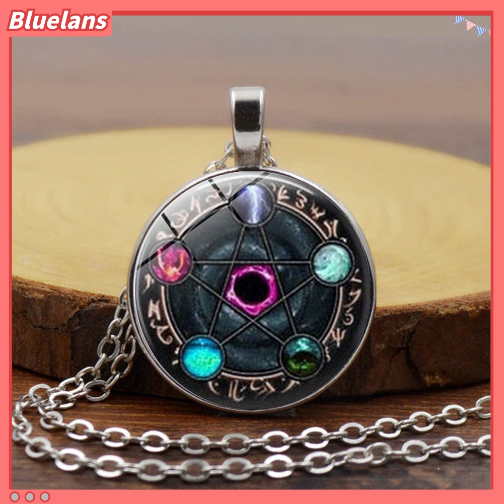 [BLS] Unisex Pentacle Constellation Zodiak Kaca Cabochon Pesona Kalung Wicca Jewelry