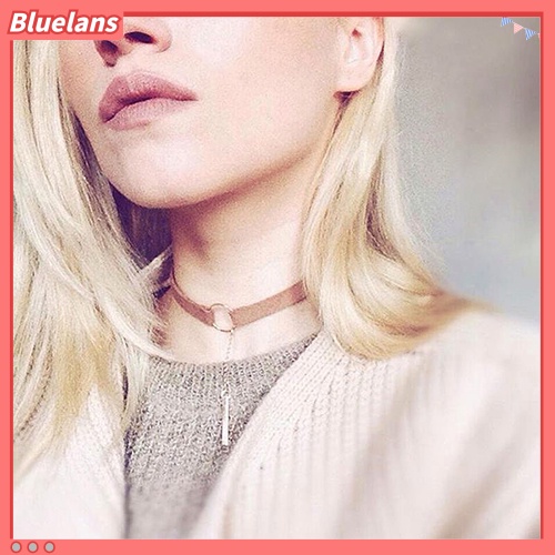 [BLS] Wanita Choker Kerah Beludru Bulat Cincin Liontin Rantai Klavikula Kalung Perhiasan