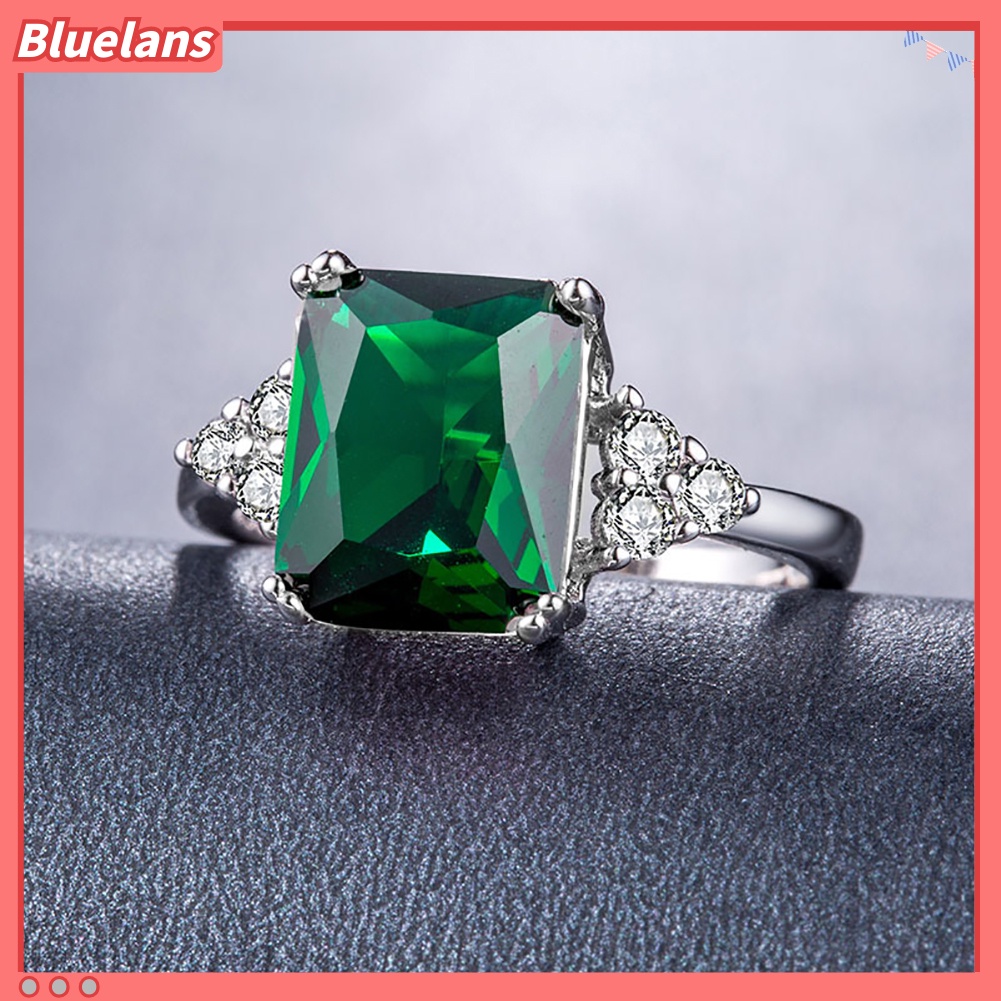 [BLS] Fashion Square Cut Cubic Zirconia Berlian Imitasi Cincin Pengantin Pertunangan Perhiasan Hadiah