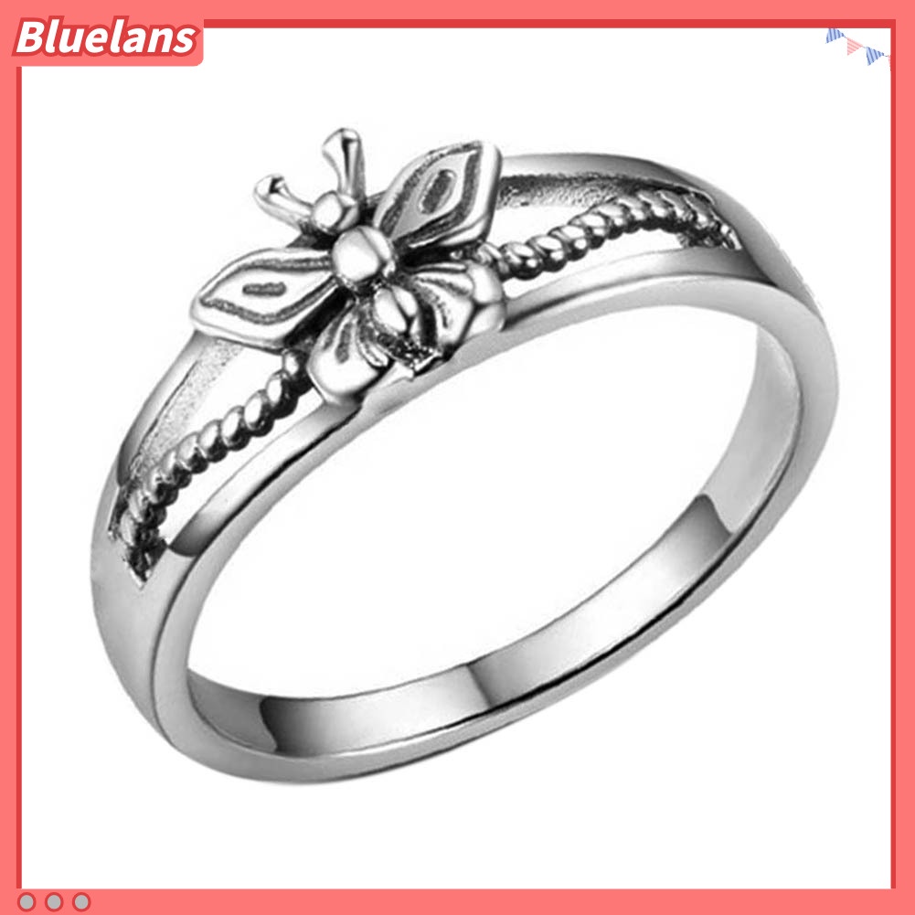 [BLS] Wanita Perak Berlapis Berongga Kupu-Kupu Tipis Band Jari Cincin Pesta Perhiasan Hadiah