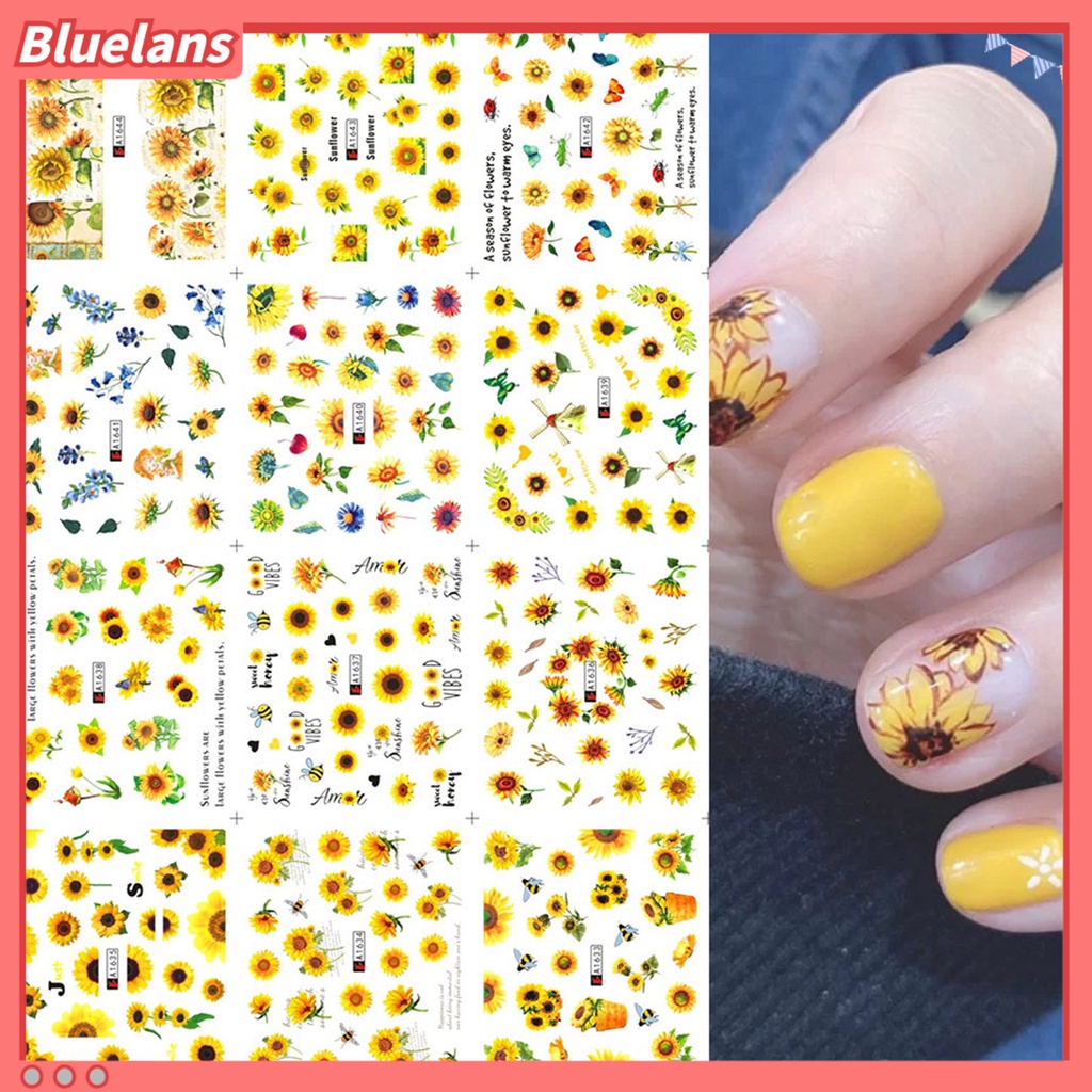 [BLM] Stiker Kuku Perekat Diri Bentuk Indah Menarik Bunga Matahari Floral Nail Art Stiker Manicures Desain Perlengkapan Kuku