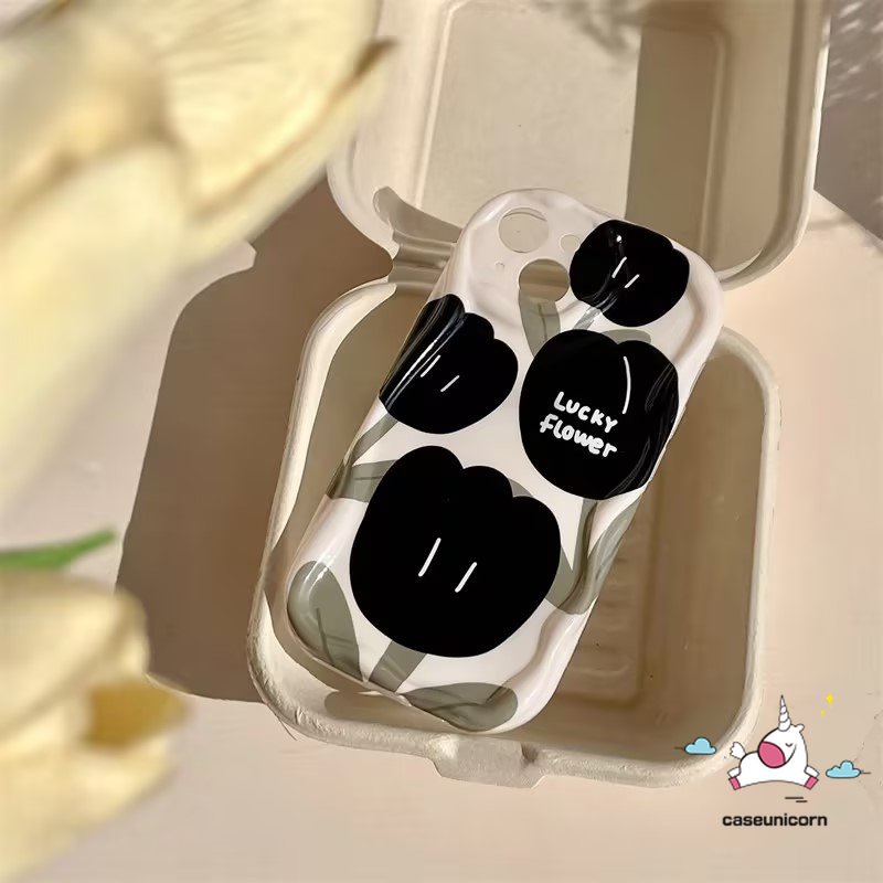 IPHONE Casing 3D Wavy Curved Edge Vintage Tulip Art Line Kompatibel Untuk Iphone13 11 7Plus XR 12 14 Pro Max X6 7 8 6s Plus XS Max SE 2020bunga Retro Shockproof Glossy Tpu Soft Cover
