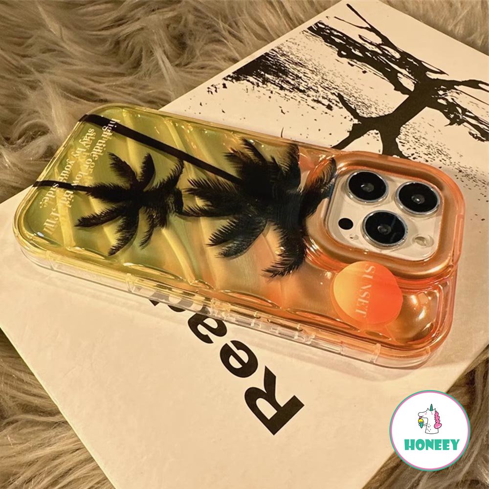 IPHONE Sunset Coconut Tree Case Untuk Iphone14 13 12 Pro Max11Fashion Laser Reflektif Shockproof Bening Sarung Hp