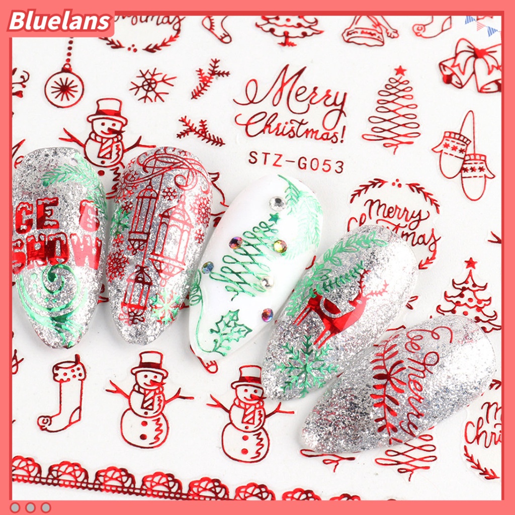 [BLM] Stiker Nail Art Elk Snowflake Snowman DIY Desain Manicure Natal Perekat Kuku Decals Decor Untuk Pesta
