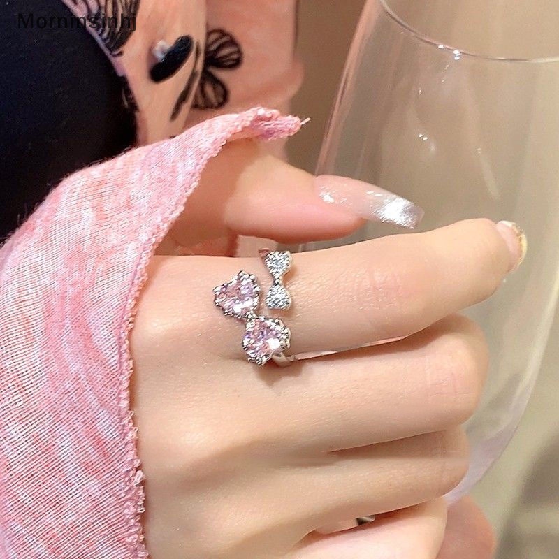 Mornin Gaya Korea Indah Merah Muda Ikatan Simpul Pembukaan Cincin Dapat Disesuaikan Manis Lucu Temperamen Fashion Cincin Sederhana Untuk Perhiasan Wanita id