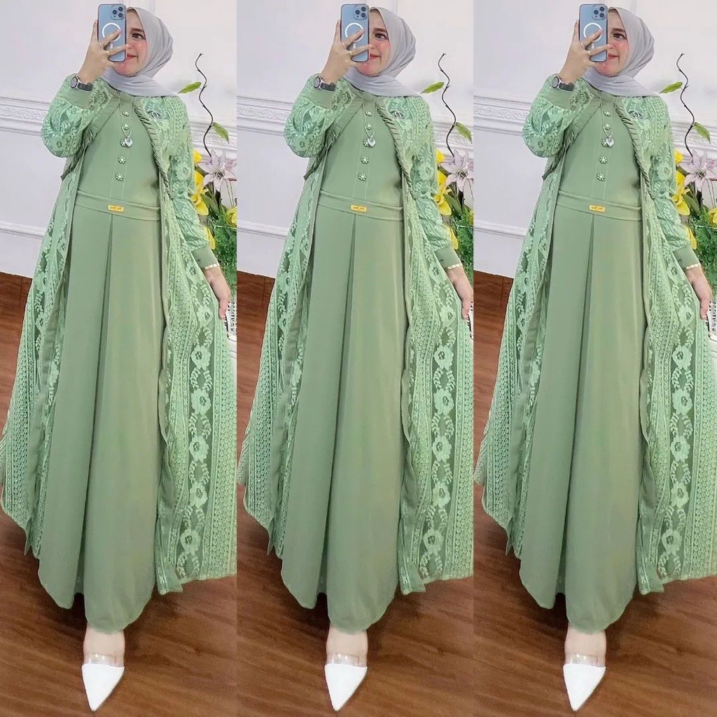 Sahira Dress Wanita Muslim Matt Ceruty Babydoll Mix Brukat Malika Basic OOTD Gaun Pesta Kondangan