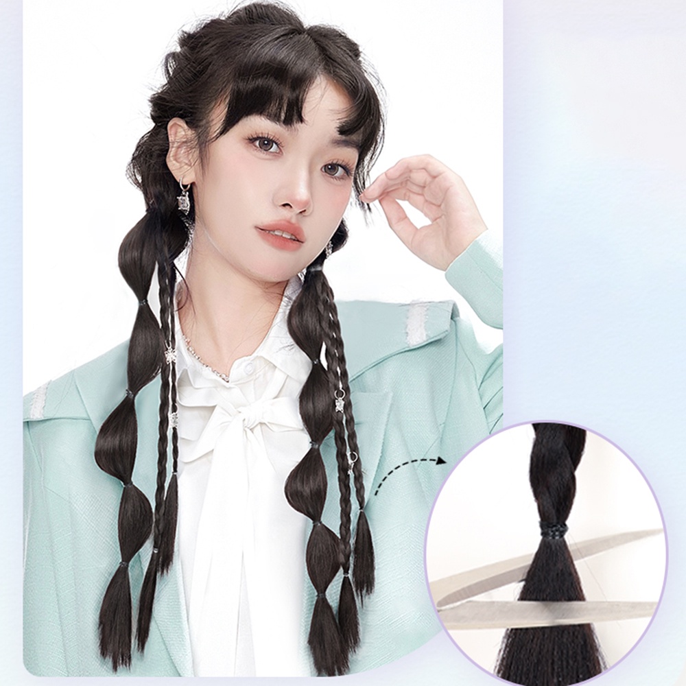 Wig Ekstensi Rambut Ponytail Kepang Ganda Gaya Lisa Manis Dan Keren Untuk Aksesoris Rambut Wanita 50cm