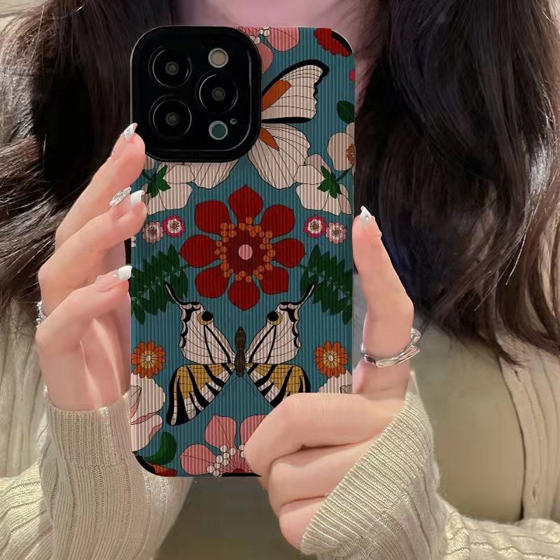 All New Hot Fashion Leather Soft Case IPhone 6S 7 Plus 8 Plus X XS XR XS Max 11 13 12 14 PRO Max 14 Plus SE Mini Phone Case Girl Girl Women Pretty Blue butterfly flower