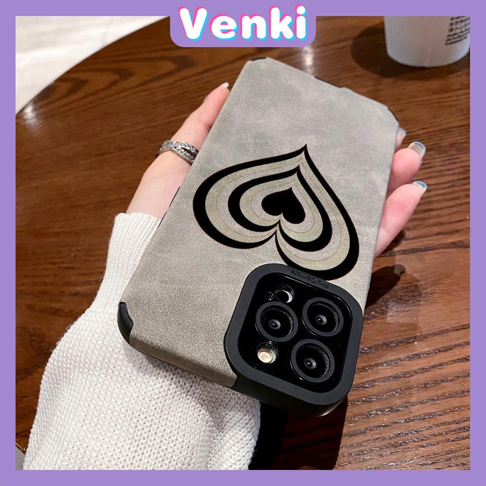 VENKI - Untuk iPhone 11 Case Leather Pupil Suede Cover Soft Shockproof Cover Camera Simple Line Heart Kompatibel dengan iPhone 14 13 Pro max 12 Pro max xr xs 7Plus 8Plus