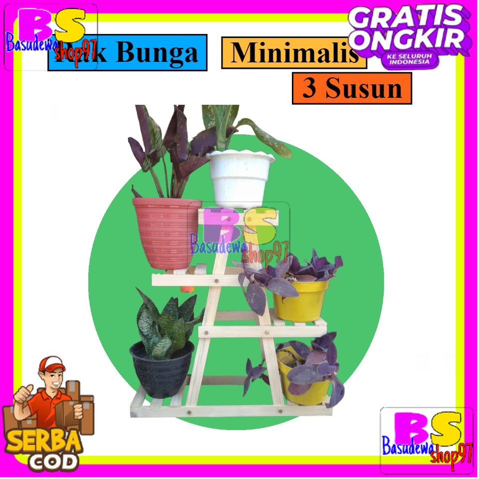 Rak bunga minimalis dari kayu halus murah, tempat pot bunga di luar maupun dalam ruangan