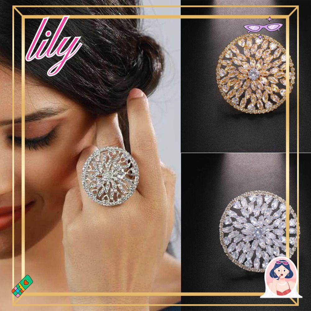 Lily Melebih-Lebihkan Berlian Imitasi Terbuka Cincin Kreatif Hadiah Fashion Perhiasan Adjustable Pernikahan Ulang Tahun