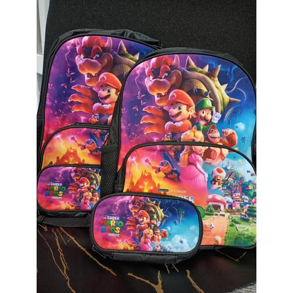 1 set Tas Anak Sekolah Dengan Kotak Pensil Laki Laki Karakter Kartun SUPER MARIO Ransel Terbaru Lucu