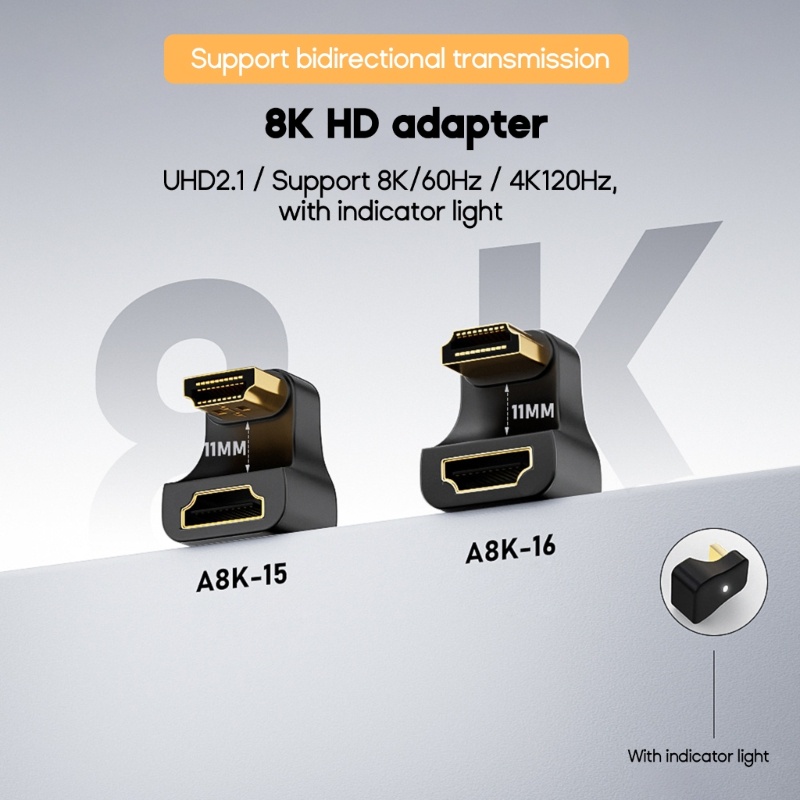 Bt Adaptor Berbentuk U Konektor Ekstensi Converter 180derajat 8K 60Hz