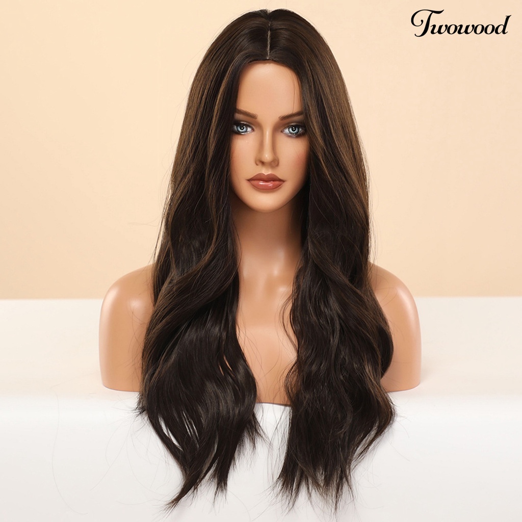 Twowood Wanita Wig Silky Inner Mesh Lembut Ombre Highlight Rambut Alami Bagian Tengah Wig Untuk Perempuan