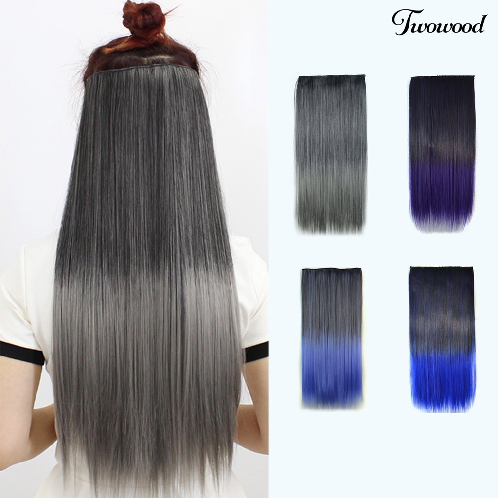 Twowood Klip Wig Tahan Panas Warna Ombre Ultra Panjang Ekstensi Sopak Lurus Serat Suhu Tinggi Rambut Palsu Untuk Perempuan