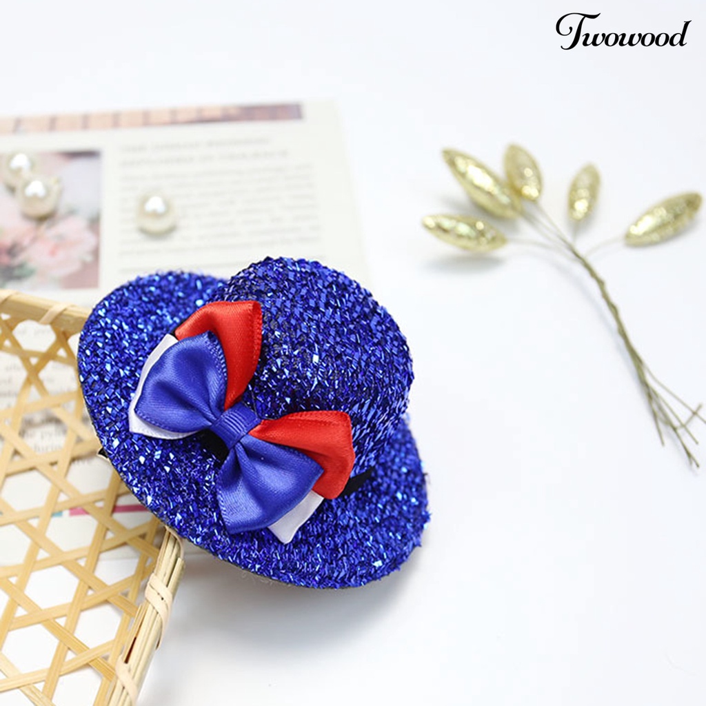 Twowood Pin Rambut Hias Bahan Sequin Eye-catching Desain Busur Simpul Topi Jepit Rambut Untuk Pesta