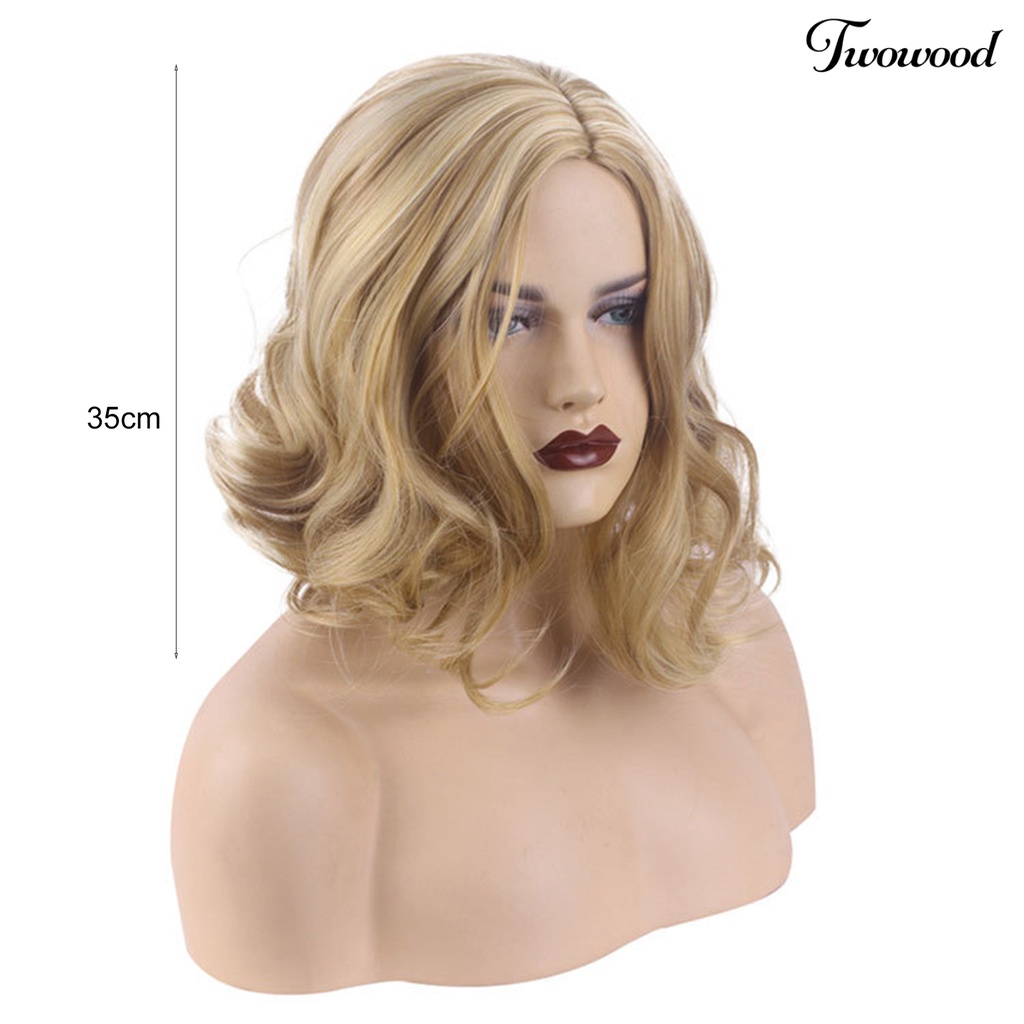 Twowood Wig Rambut Pendek Mudah Dipakai Lembut Berbulu Tahan Panas Fashion Role Play Props Wig Keriting Pendek Sutra Suhu Tinggi Dengan Curling Hair Tail Untuk Pesta