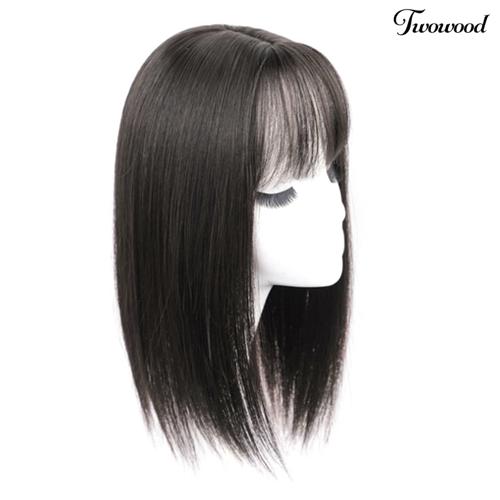 Twowood 25/35cm Wanita Wig Berbulu Breathable Natural Look Sintetis Wig Pendek Lurus Dengan Poni Alat Kosmetik Untuk Lady