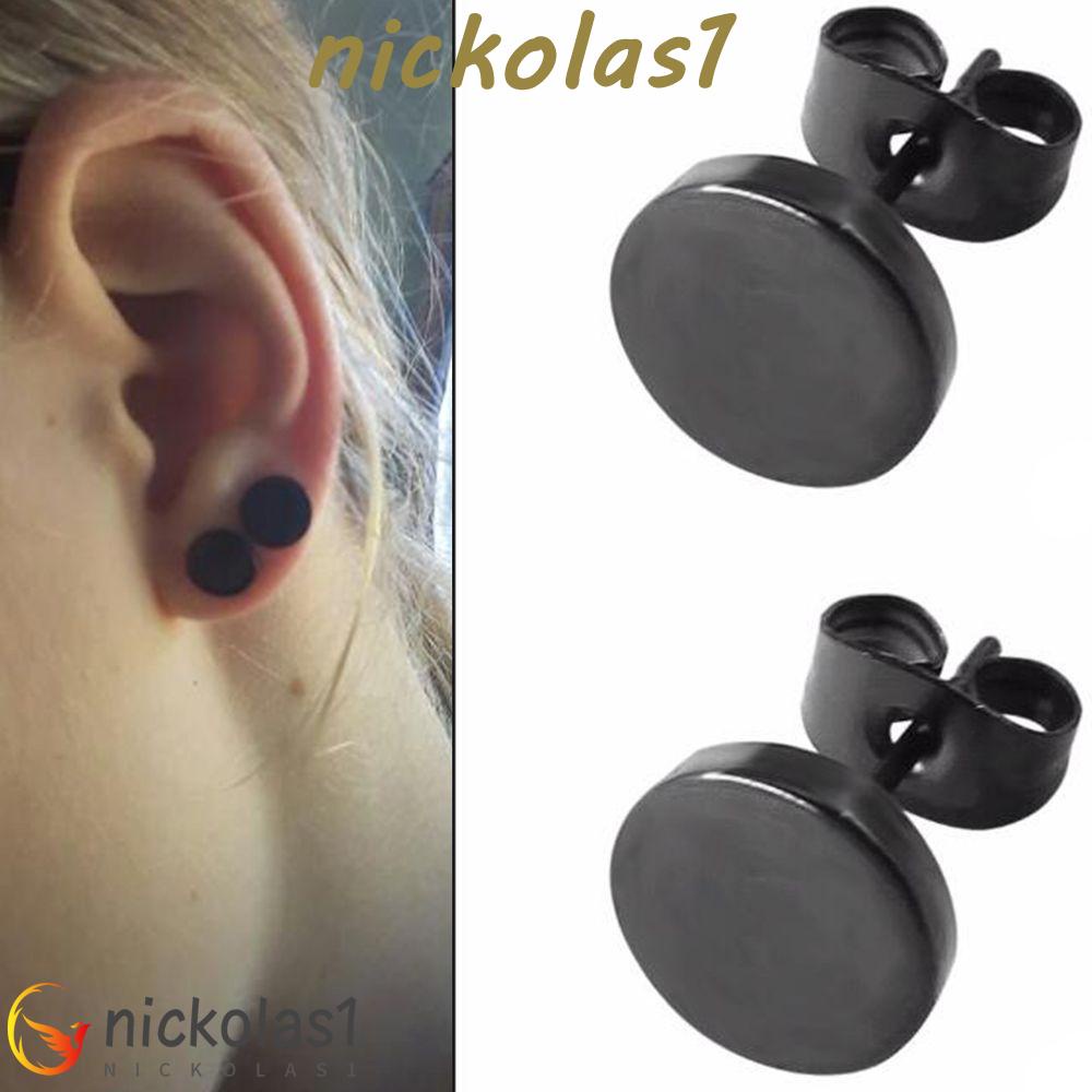 Nickolas1 Anting Penjualan Panas 1pasang Berbentuk Bulat Hitam Dengan Gesper Kupu-Kupu Push Ear Studs