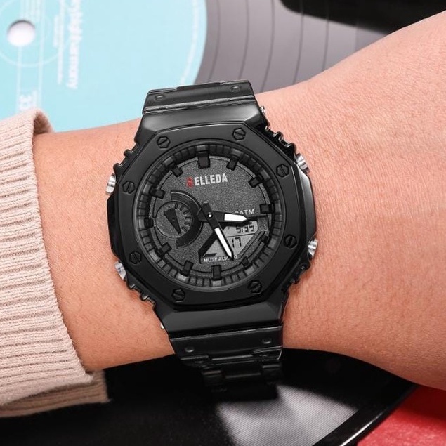 Jam Tangan Pria Belleda 9341 Dual Time Quartz Watch Stainless Steel Anti Air Man Watches Original