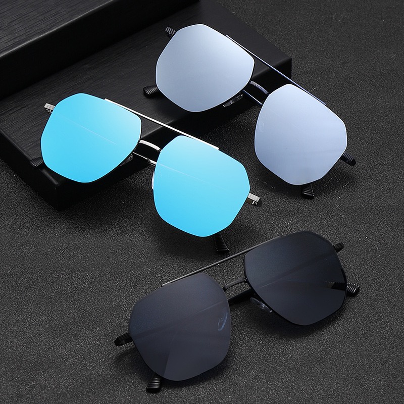 (YUZHU) Vintage Fashion Logam Double Beam Polarized Sunglasses Anti UV Mengemudi Kacamata Hitam Pria