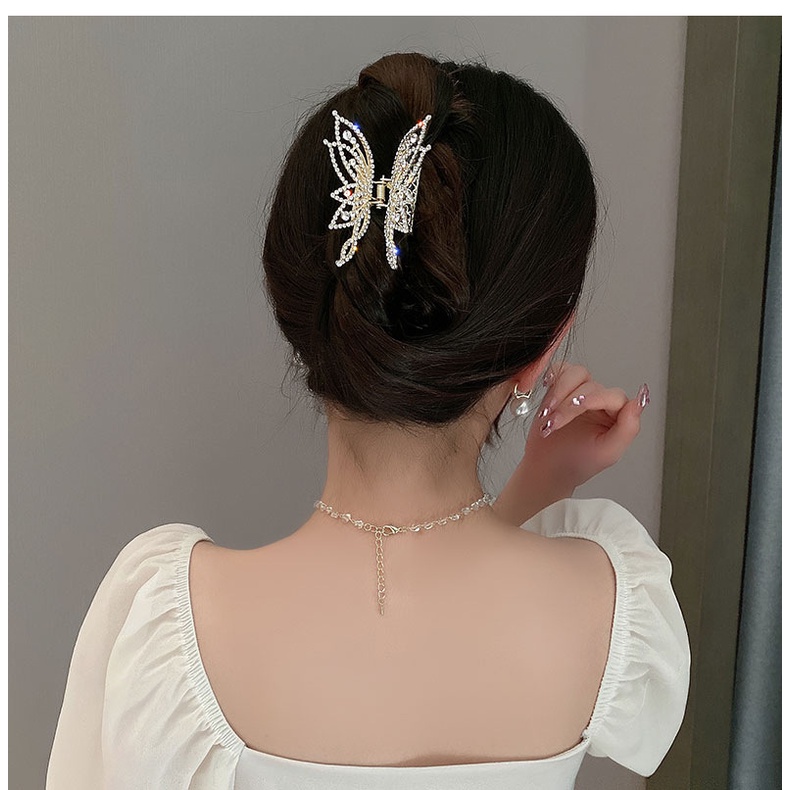 1pc Medium Hair Claw Clip Non Slip Penjepit Rambut Gaya Kupu-Kupu Gaya Berlian Imitasi Mutiara Dekorasi Jepit Tipis Tebal Rambut