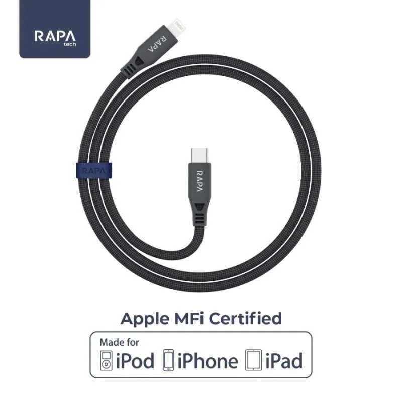 ORIGINAL RAPAtech DATA CABLE USB C TO LIGHTNING PD FAST CHARGING UP TO 27W MFI KABEL DATA TYPE C TO IPHONE 11 12 13 14 PRO MAX (DC-3034) original bergaransi