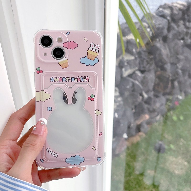 Card Case Bunny ICE Cream Soft Case HP iP iPhone 14 13 12 11 Pro X XS XR Max 7 8 + Plus Pink FTD Casing Apple