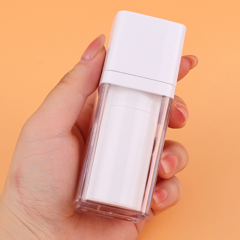 1pcs 15ml 30ml 50ml Airless Pump Portable Lotion Refill Bottle Transparan Reusable Square Pressed Liquid Refillable Spray Bottles Wadah Kosmetik