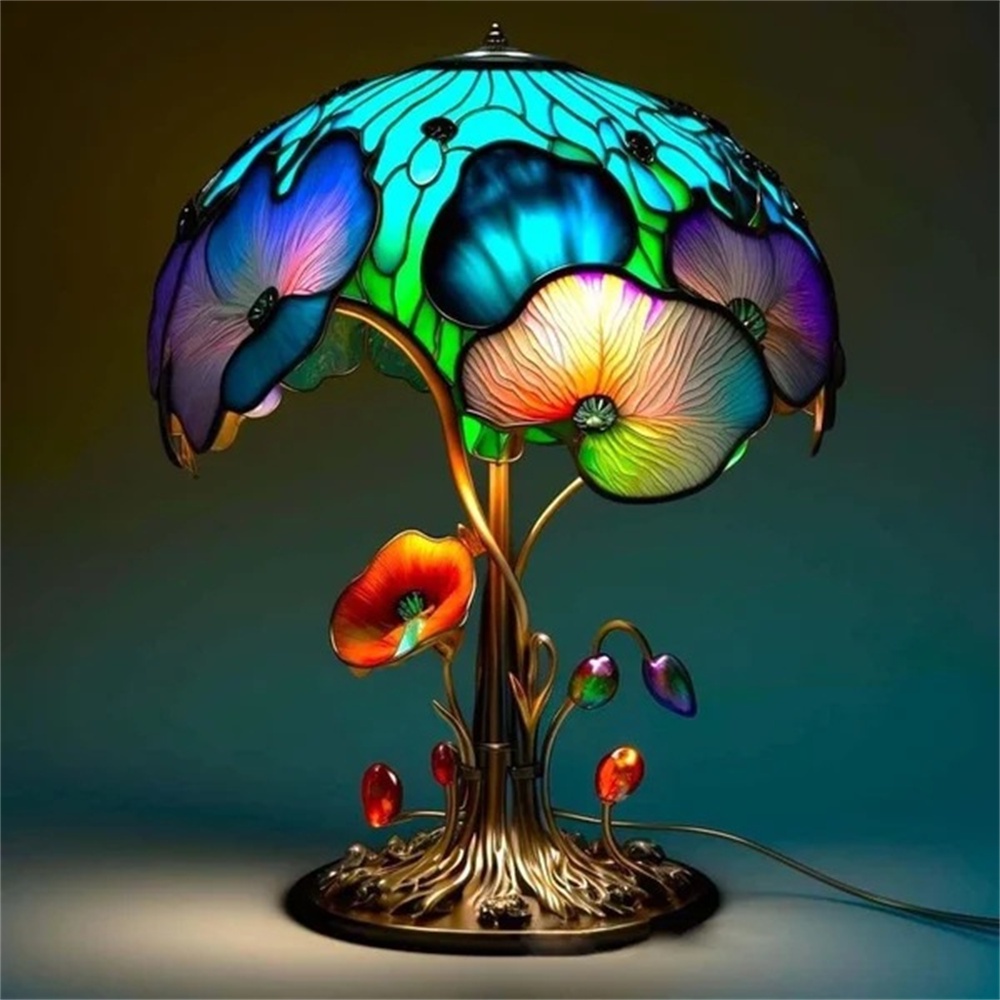 ღ Creative Table Lamp Stained Resin Mushroom Plant Series Colorful Bedroom Decoration Lamp Retro Table Night Lamp Atmosphere Light