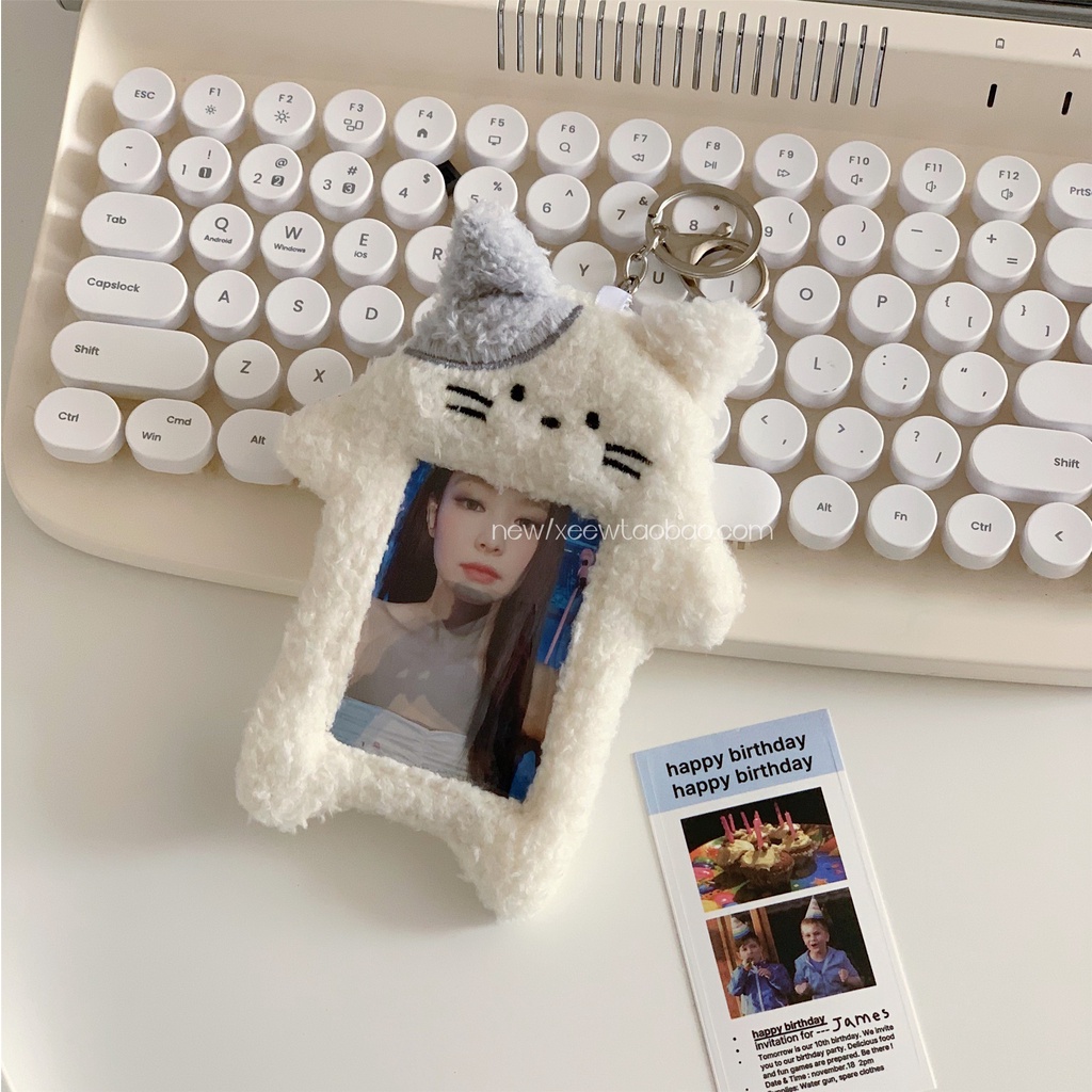 Plush Card Holder INS Lucu Kartun Kampus Penyimpanan Kartu Makan Aidou Kartu Kecil Pajangan Foto Polaroid Tas Liontin