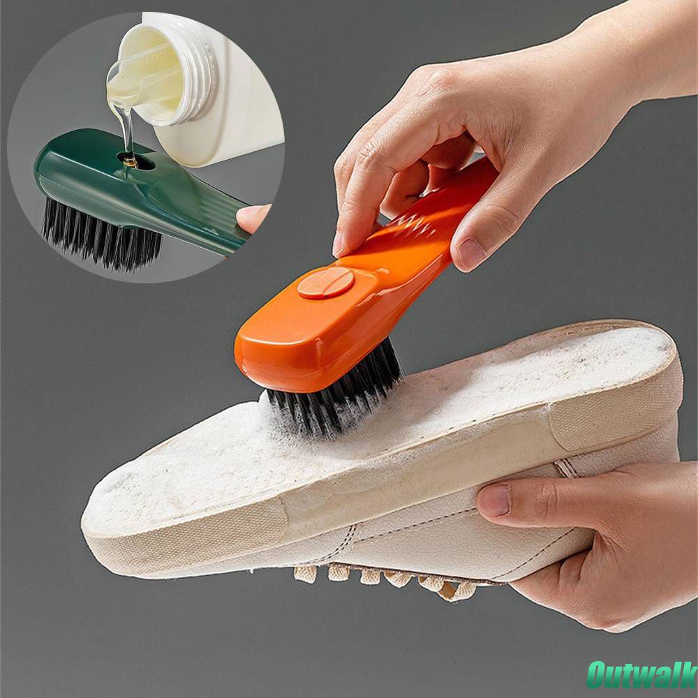 ღ Multi Functional Shoe Brush Press Type Automatic Liquid Out Washing Brush Household Kitchen Bathroom Soft Brush Cleaning Tool