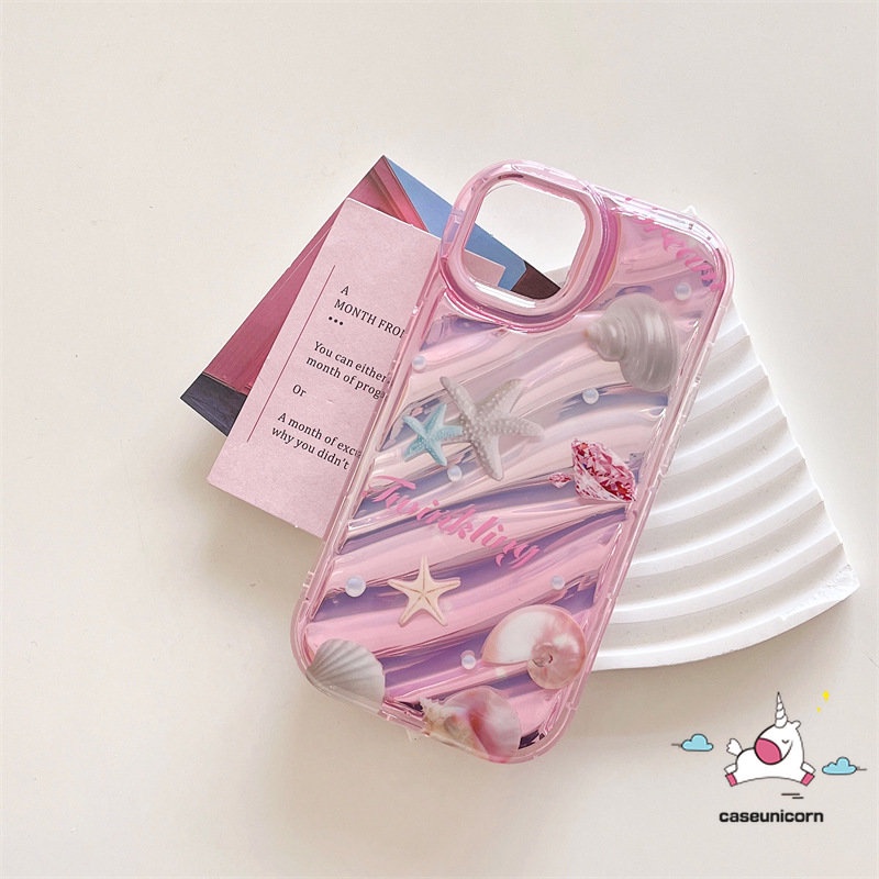 IPHONE Casing Berlian Whelk Pantai Cinta Hati Kreatif Kompatibel Untuk Iphone13 11 7Plus 14 12 Pro MAX XR X7 8 6 6S Plus XS MAX SE 2020mewah Dazzle Kartu Warna 3D Stereo Corrugation Case