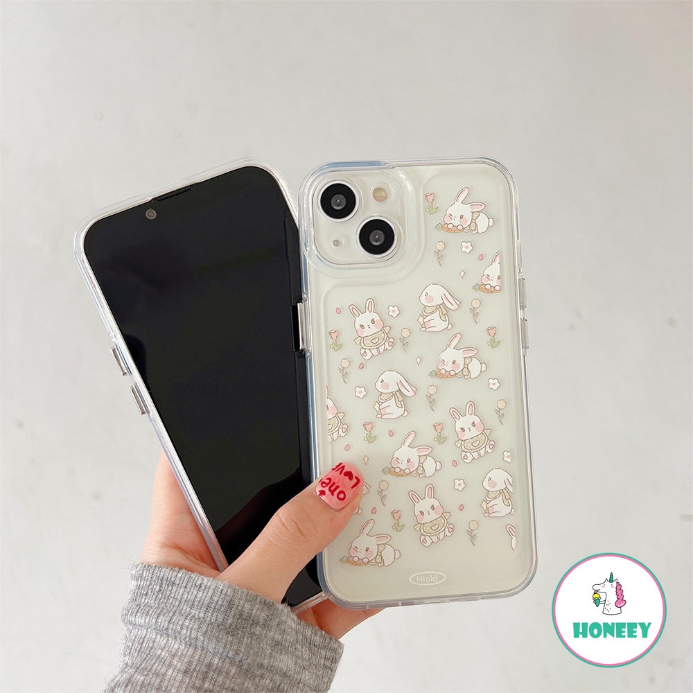 Indah Penuh Layar Bunny Cat Bening Ponsel Case Untuk iPhone 14 Pro Max13 12 11 Pro Max XR XS 7 8 Plus Fashion Floral Lembut TPU Cover Pelindung