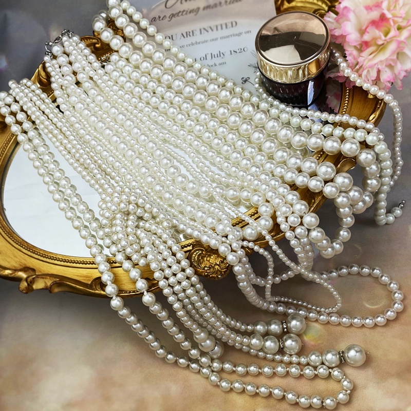 Kalung Mutiara Pearl Knotted Pearl Sweater Rantai Gaya Hepburn Manik-Manik Kalung Rantai Mutiara Panjang Cahaya Perhiasan Pakaian Mewah Selebriti Prancis Berkelas