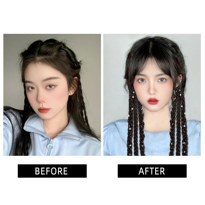 Fashion Wig Panjang Ponytail Kepang Tali Rambut Mutiara Rantai Wig Ikat Rambut Wanita Aksesoris Rambut