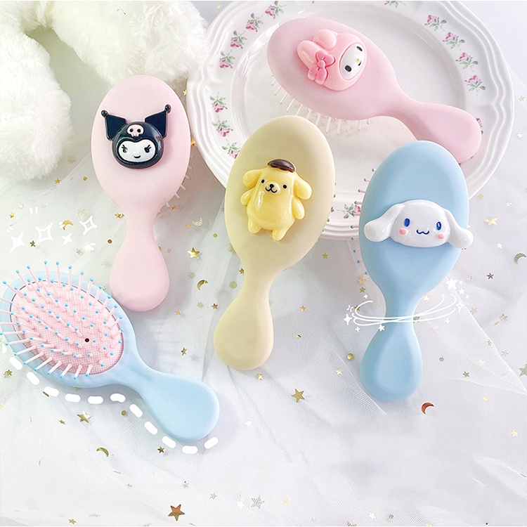 Sanrio Mymelody Air Cushion Comb Kuromi Cinnamorol PomPom Purin Kawaii Lucu Anime Pijat Sikat Rambut Sisir Portable